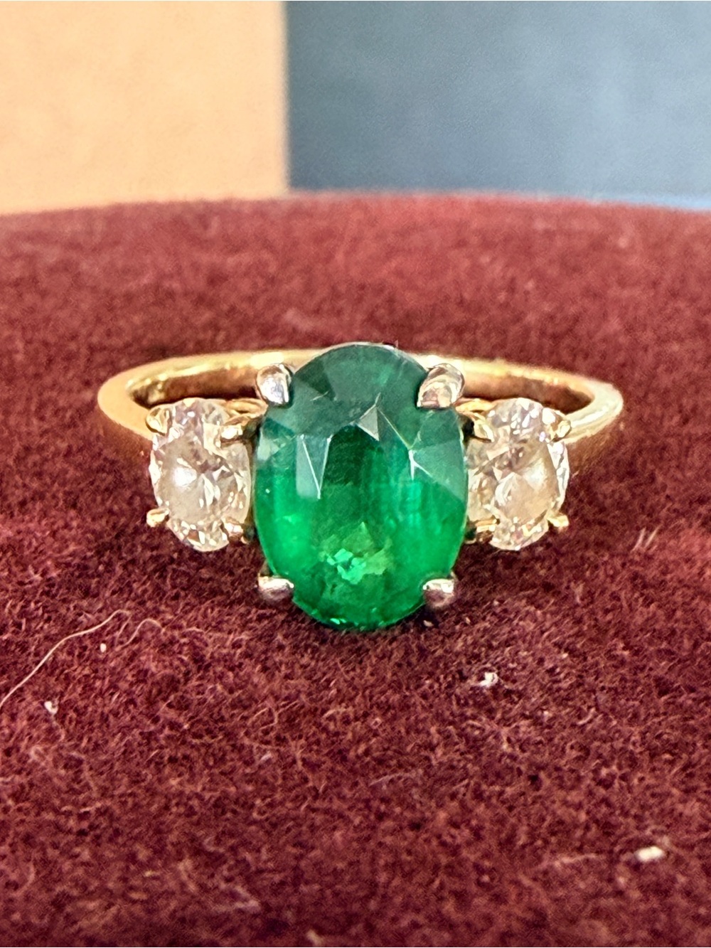 Stunning green tsavorite and diamond three stone ring